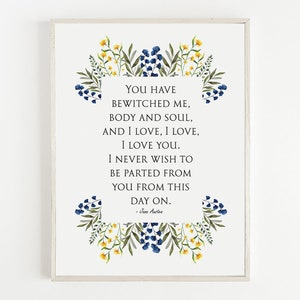 Orgullo y prejuicio - Me has hechizado en cuerpo y alma - Mr Darcy imprimible, descarga digital, arte literario de la pared, decoración tipográfica, regalos