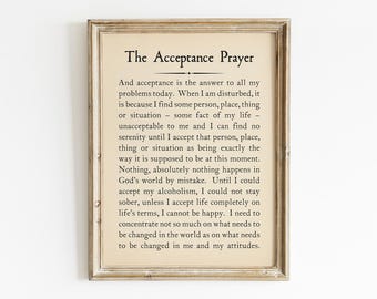 The Acceptance Prayer - Answer To All My Problems - AA  Printable, Resilience Recovery Wall Art, Digital Download, Sobriety Home Decor, Gift