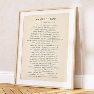 Names of God Hebrew Bible Verse Printable, Vintage Scripture Wall Art ...
