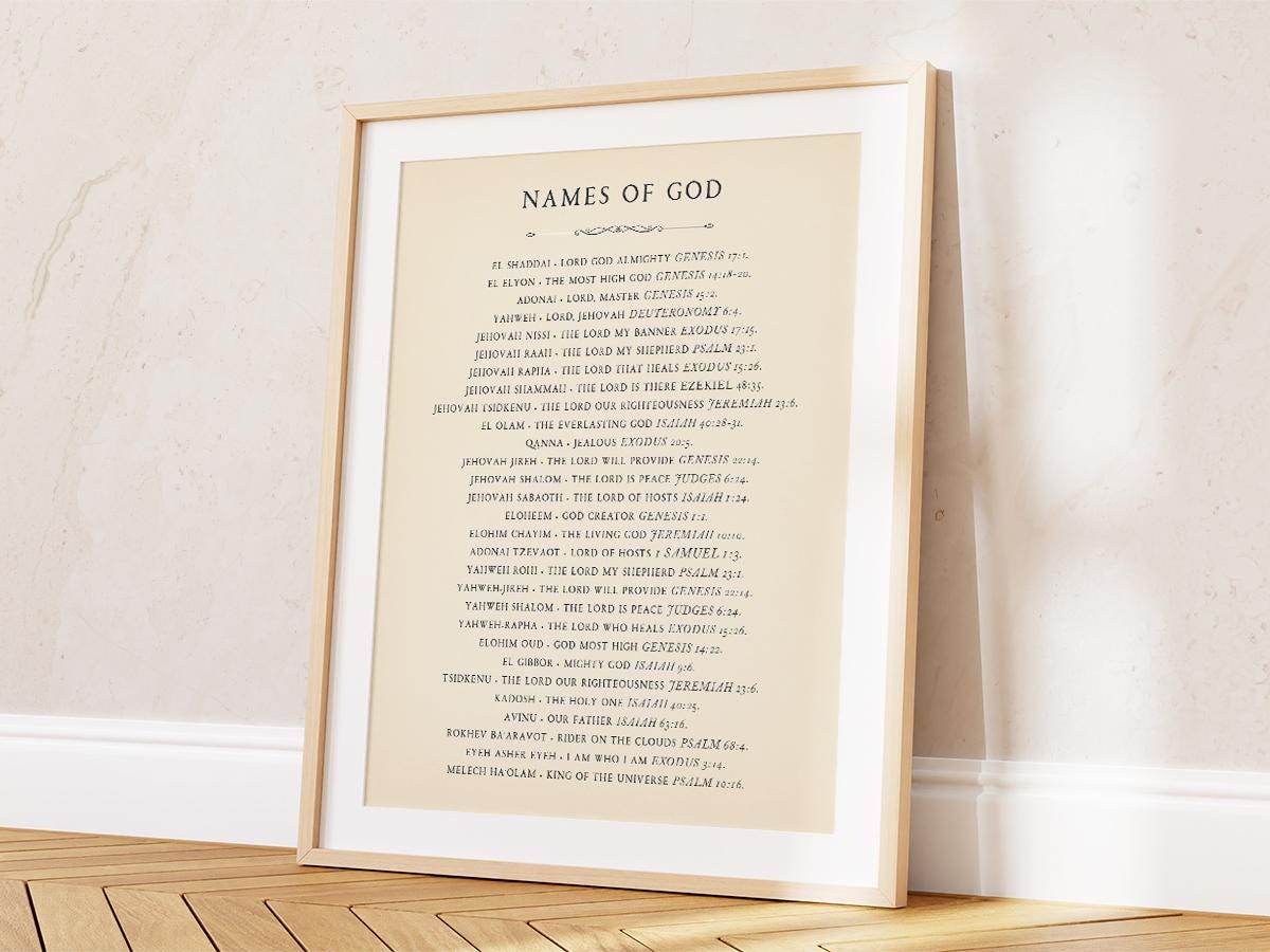 Names of God Hebrew Bible Verse Printable, Vintage Scripture Wall Art ...