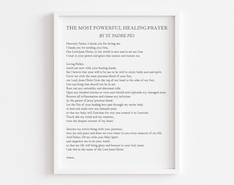 Powerful Healing Prayer - Saint Padre Pio Printable, Digital Download, Spiritual Strength Wall Art, Religious Typography Decor, Baptism Gift