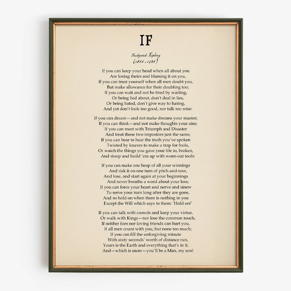 If Poem By Rudyard Kipling Printable, Vintage Inspire Student Wall Art, Father Advice Print Digital Download, Typography Decor, Gift For Him