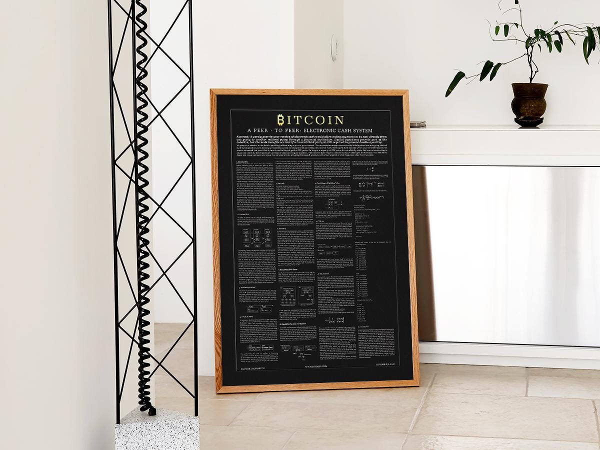 ビットコインホワイトペーパーの詳細 -  サトシの印刷可能、デジタルダウンロード、暗号通貨ウォールアートブロックチェーンテクノロジー装飾、技術愛好家へのギフト