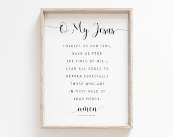 La Oración de Fátima Imprimible, Oración de Oh Mi Jesús, Descarga Digital, Impresión del Santo Rosario, Arte de la pared de las Escrituras, Decoración tipográfica, Regalo de Confirmación