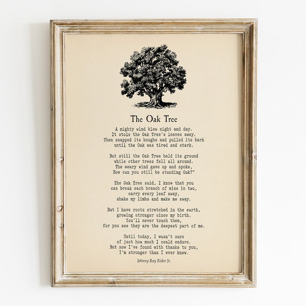 The Oak Tree Poem By Johnny Ray Ryder, Vintage Nature Printable, Tree Life Poetry Wall Art, Digital Download, Inspiration Decor, Farmer Gift
