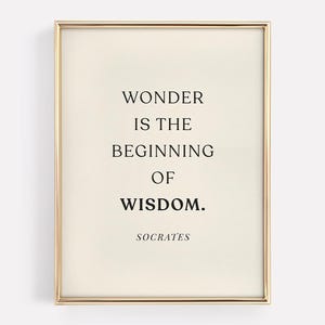 Wonder Is The Beginning Of Wisdom Quote - Socrates Printable, Digital Download, Greek Wall Art, Stoic Life Motivational Decor, Student Gift