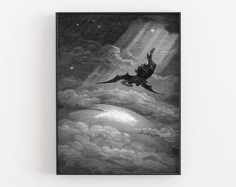 ルシファー 失楽園 堕天使 プリント ギュスターヴ・ドレ 彫刻 壁アート