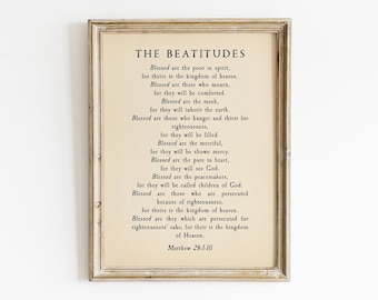 The Beatitudes Matthew 5:3-12 Bible Verse Printable, Jesus Sermon On The Mount Wall Art, Digital Download, Scripture Decor, Christian Gift