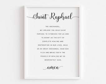 Saint Raphael Printable, Secret Healing Prayer, Digital Download, House Blessing Print, Scripture Wall Art, Typography Decor, Travelers Gift