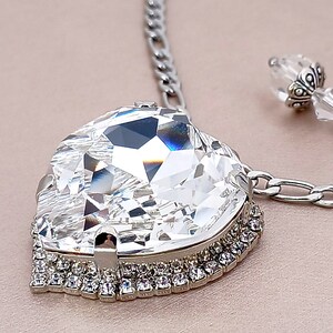 While they Last! Swarovski Crystal Clear Halo Heart Pendant Necklace, Bridal, Bridesmaid Gift, Larger Sizes, Stainless Chain Options