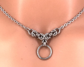 Stainless Byzantine O Ring Chainmaille Choker or Necklace, Wear 24/7, Optional Tierracast Celtic Open Heart or Celtic Knot Eternity Pendant
