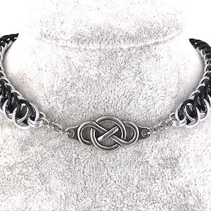 Black & Silver Infinity Choker, Half Persian Chainmaille