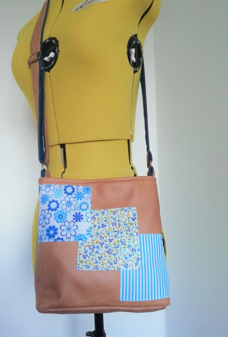 Blue And Tan Patch Vegan Across Body Bag Unique Gift Etsy UK