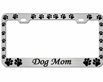Paw Print Dog Cat White on Black Novelty Metal Vanity Tag License Plate