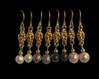 Vintage Gold Filagree and Pearl or Crystal Cascade Earrings.