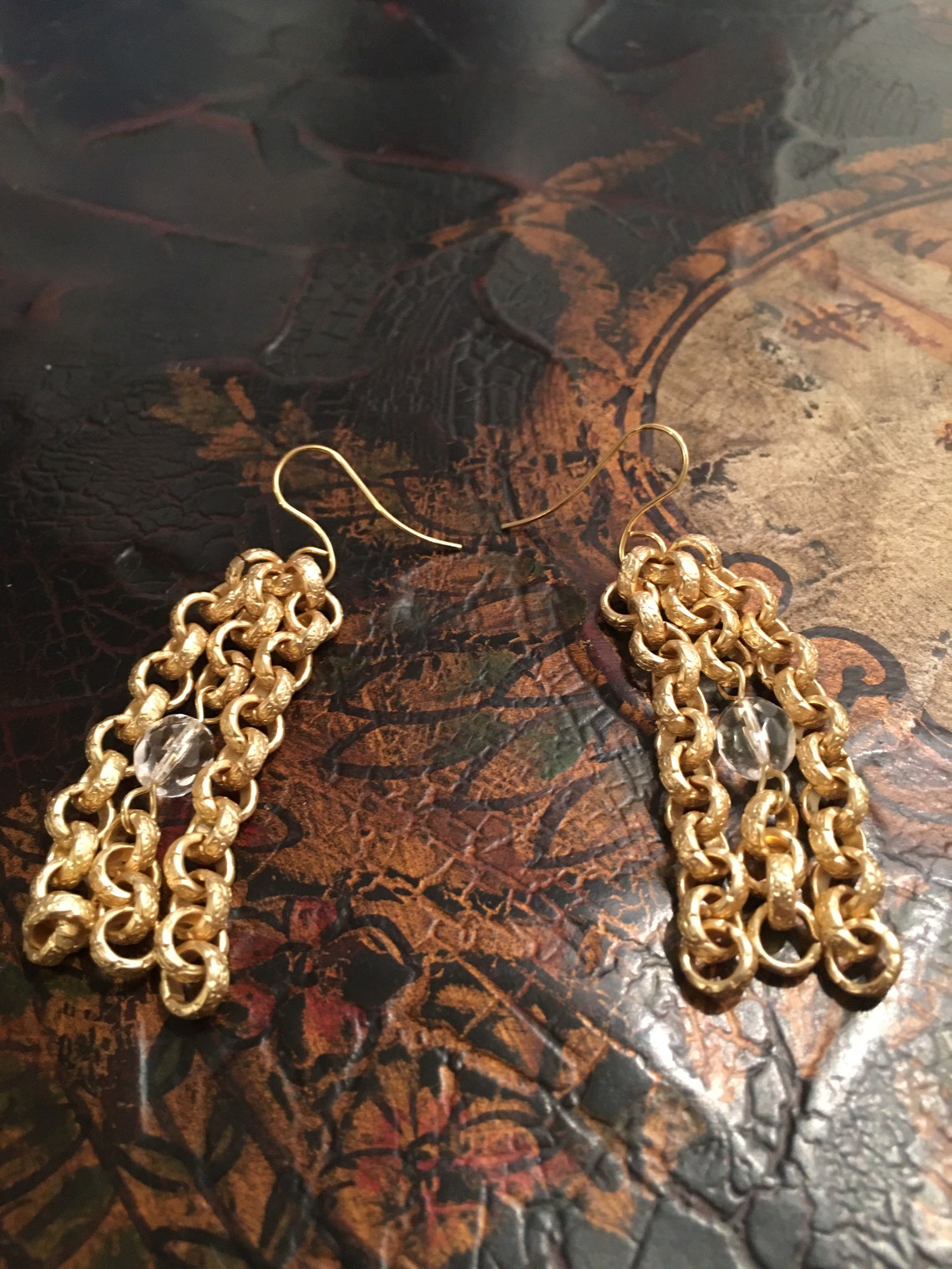 484. Gold Chain Drop Earrings with Circular Tuscan/Vintage Etsy