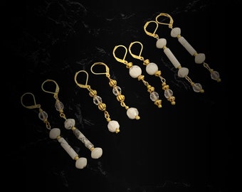 Italian Marble/Silver and Gold Drop Earrings with Tuscan/Vintage Chandelier Crystals.