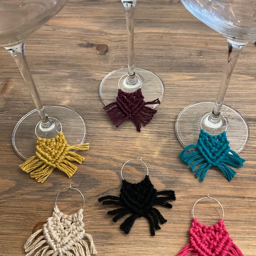 Macrame Wine Charms set of 4 or 6 Wine Charm Set Gift for Etsy