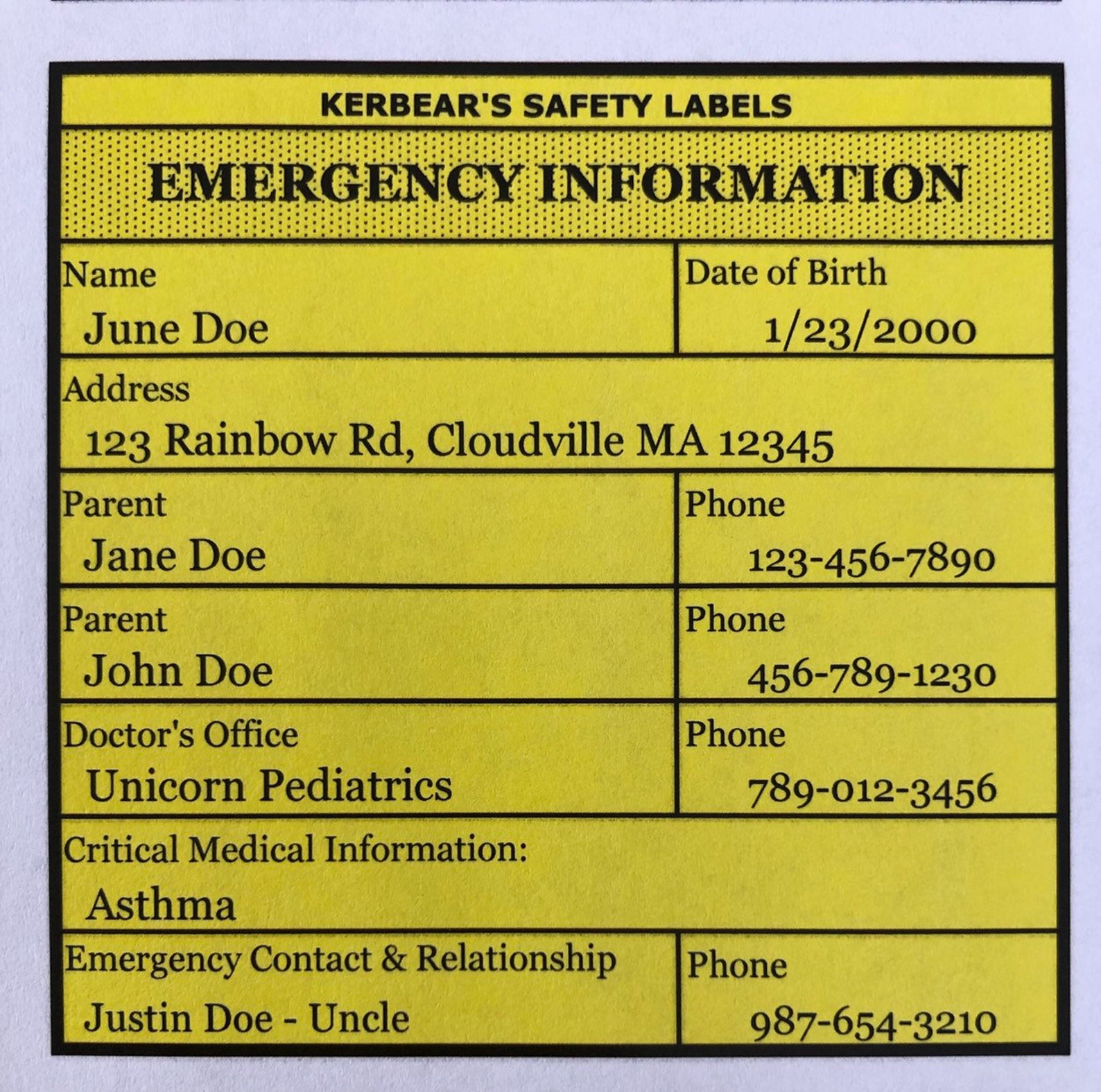 Blank Emergency Car Seat ID Label - Etsy