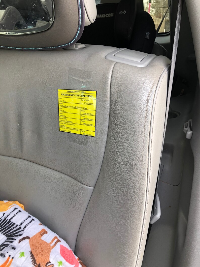 Blank Emergency Car Seat ID Label - Etsy