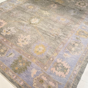 Green oushak rug 8x10 12x15 oushak hand knotted floral rug large size oushak rug luxury modern for living room area rug for bedroom wool rug