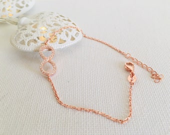 Delicate bracelet in 925 silver, rose gold plated, with zirconia