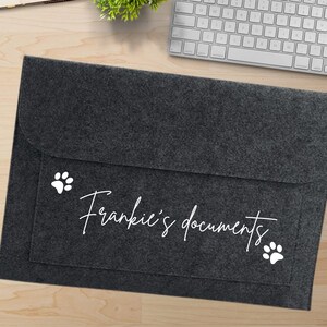 Personalised Pet Document Folder, Dog Documents, Pet Documents Wallet, Dog/Cat Document Holder, Vet Notes, Felt Folder, Laptop Sleeve