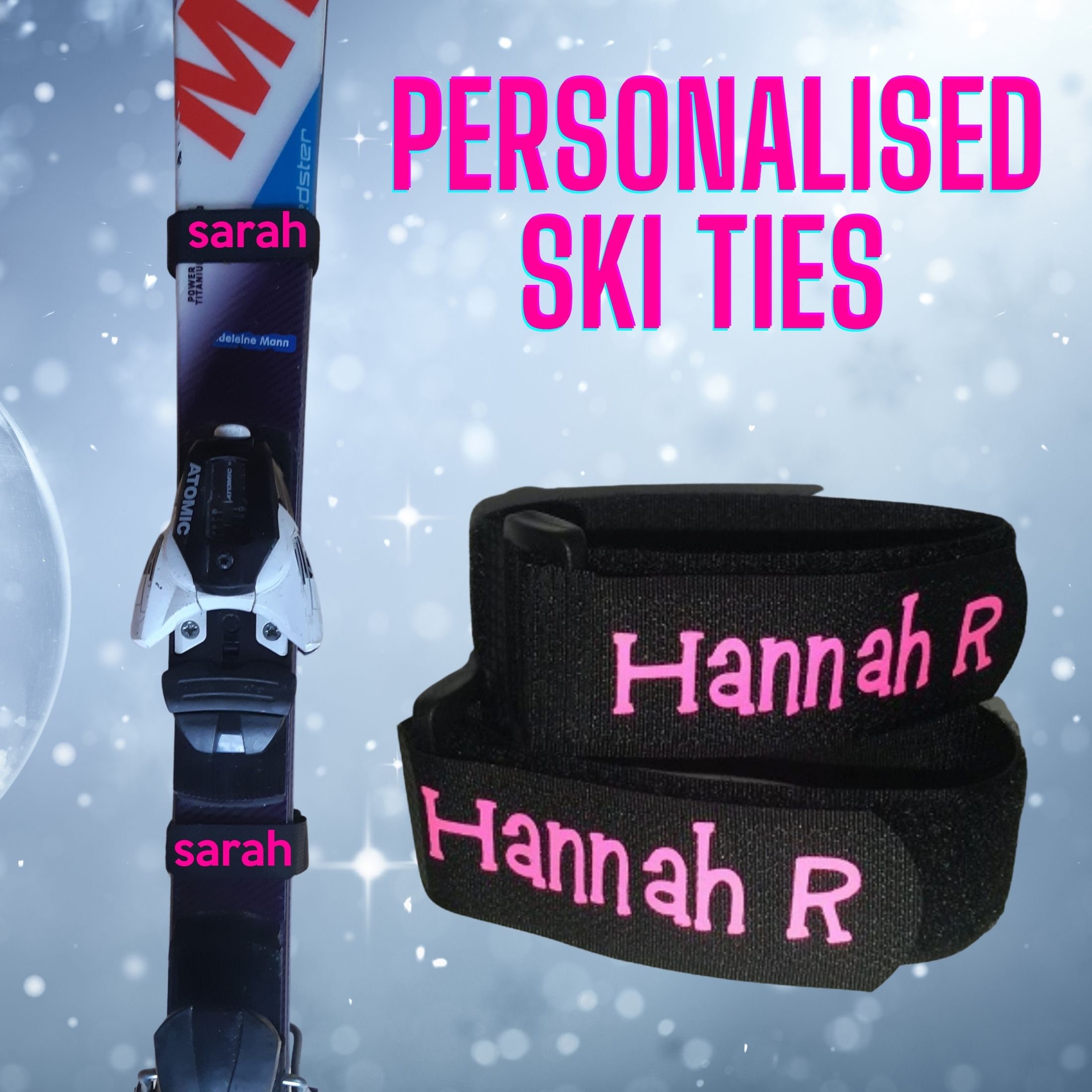 Pair of Personalised Ski Ties, Custom Printed Ski Ties, Unique Personalised  Ski Gift, Custom Printed Ski Accessories 