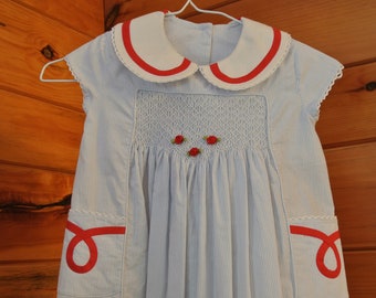 Girls  Smocked, Pinstriped, Cap sleeve Dress, size 4