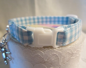 Blue gingham soft cat collar