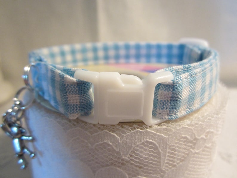 Blue gingham soft cat collar image 1