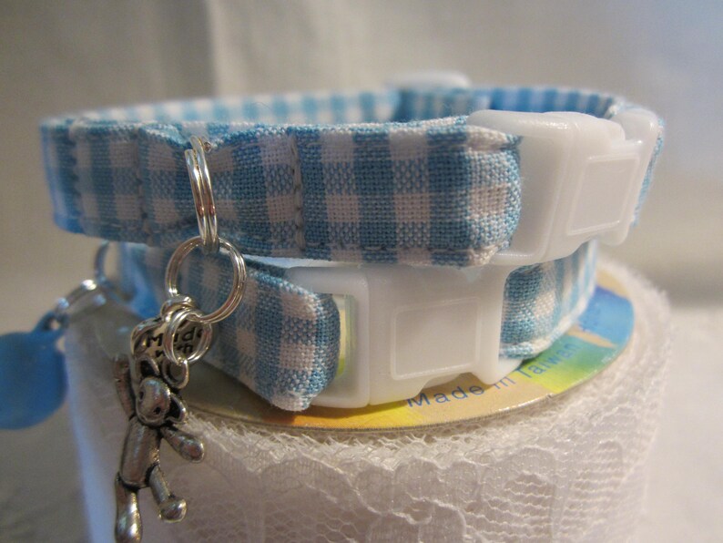 Blue gingham soft cat collar image 5