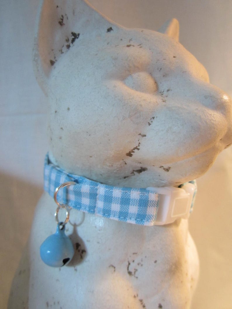 Blue gingham soft cat collar image 4