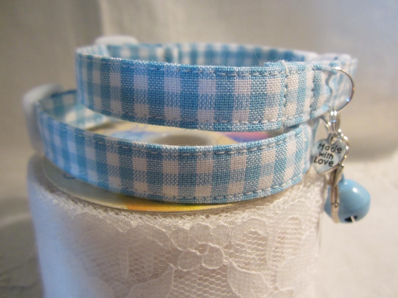 Blue gingham soft cat collar image 6