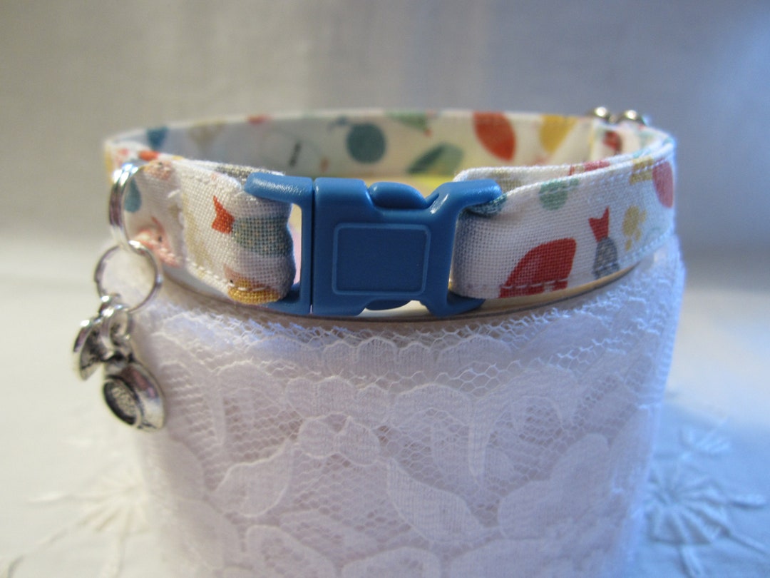 Kitty Things White Soft Cat Collar, Fun Cat Collar, Playful Cat , Fish