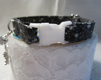 Snowy Nights Cat Collar, Snowflake Charm, Breakaway Buckle