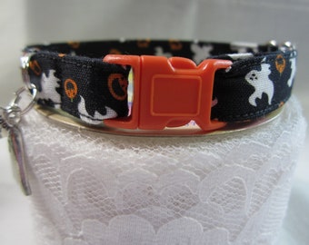 Ghost and Pumpkins Cat Collar, Halloween, Breakaway Buckle