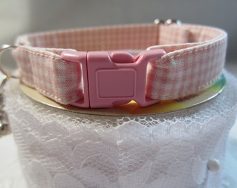 Pink gingham soft cat collar