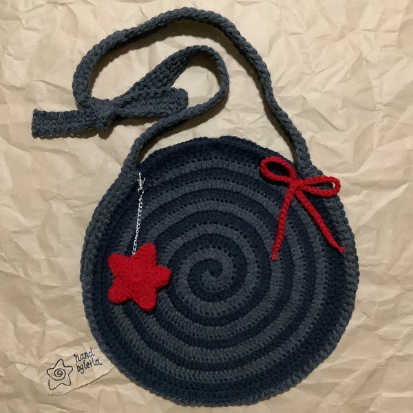 Crochet Spiral Bag, Grey Crochet Bag, Crochet Star Keychain