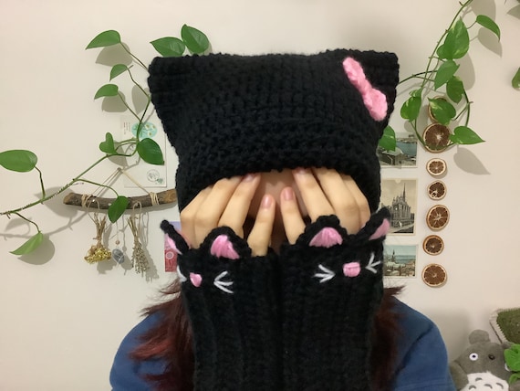 Cat Ear Beanie, Crochet Cat Hat,cute Cat Beanie,black Cat