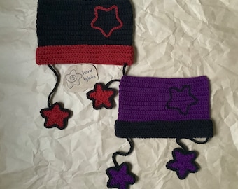 Crochet Cat Ear Beanie: Striped Star Handmade Hat