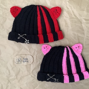 Cat Ears Beanie, Crochet Cat Hat, Knit Cute Beret, Bunny Ears Beanie, Stars CatHat, Striped Hat, Y2K