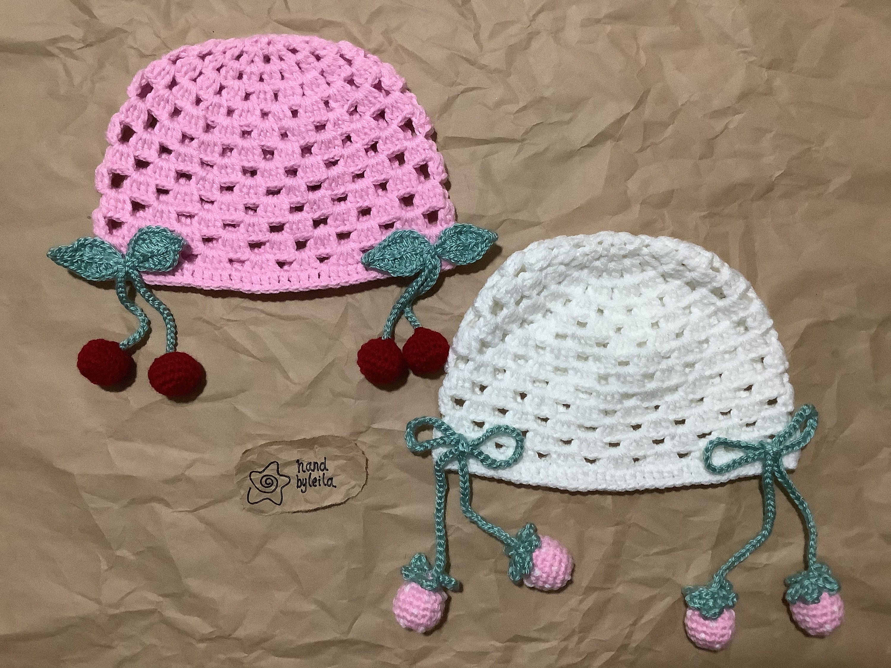 Crochet Strawberry Beanie, Knit Cherry Hat, Star Cat Hat