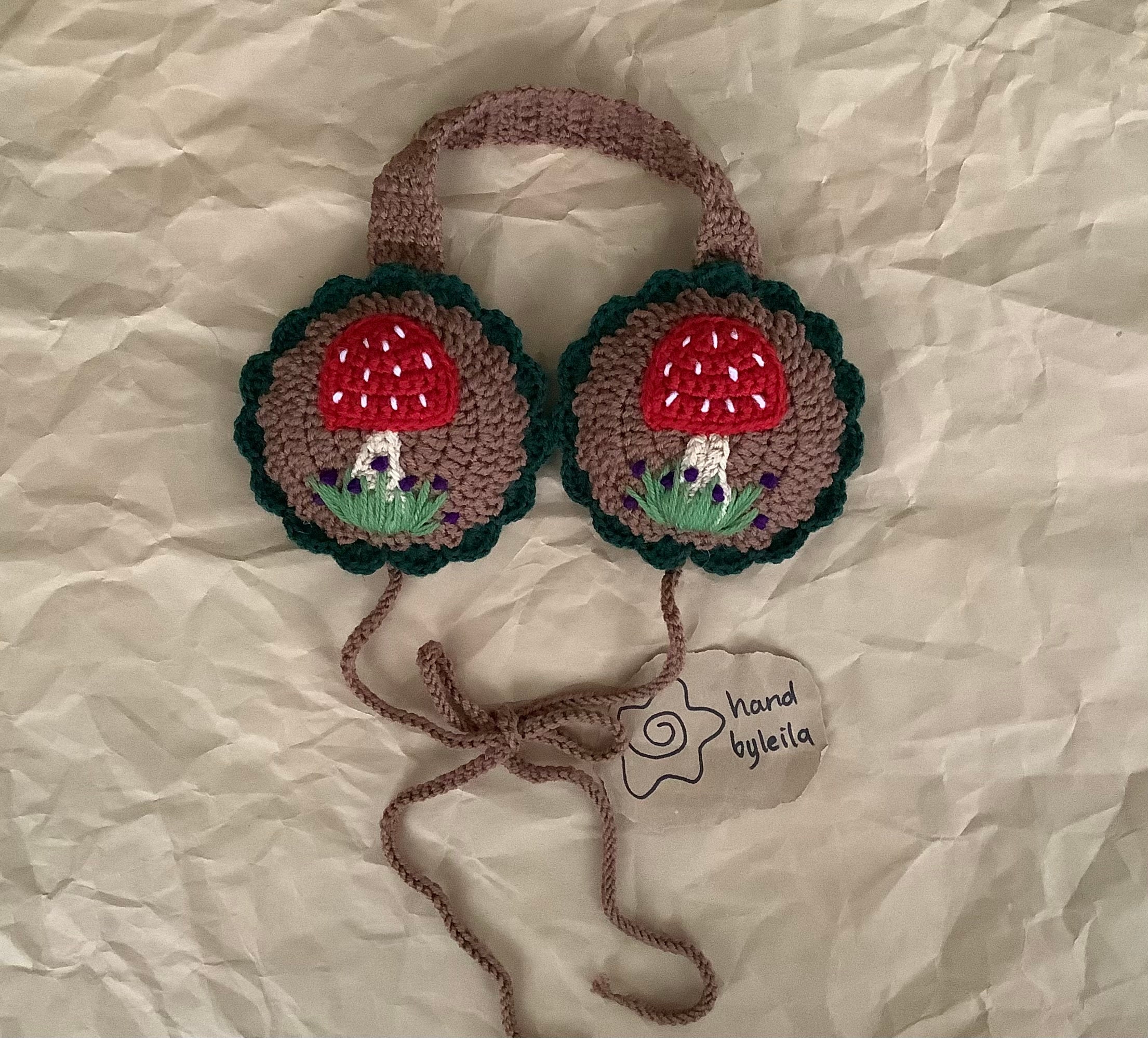 イヤーマフ OVLA Gift wrapping HAND CROCHET waffle earmuffs Crochet Earmuffs, Pink Bow, Y2K, Winter Headwear, Crochet