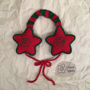 Merry Christmas Star Ear Muffs Crochet, Y2K, Cat Ear Beanie, Star Knitted, Gift Crochet