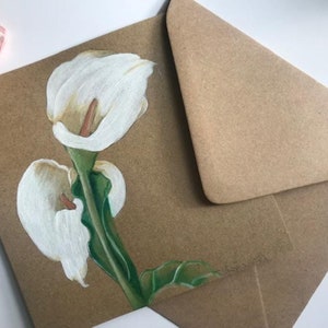 Carte carrée Calla Lily - Composition peinte à la main, carte vierge.