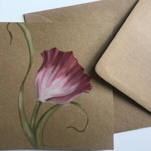 Bordeauxrode tulp vierkante kaart - handgeschilderd, blanco kaart