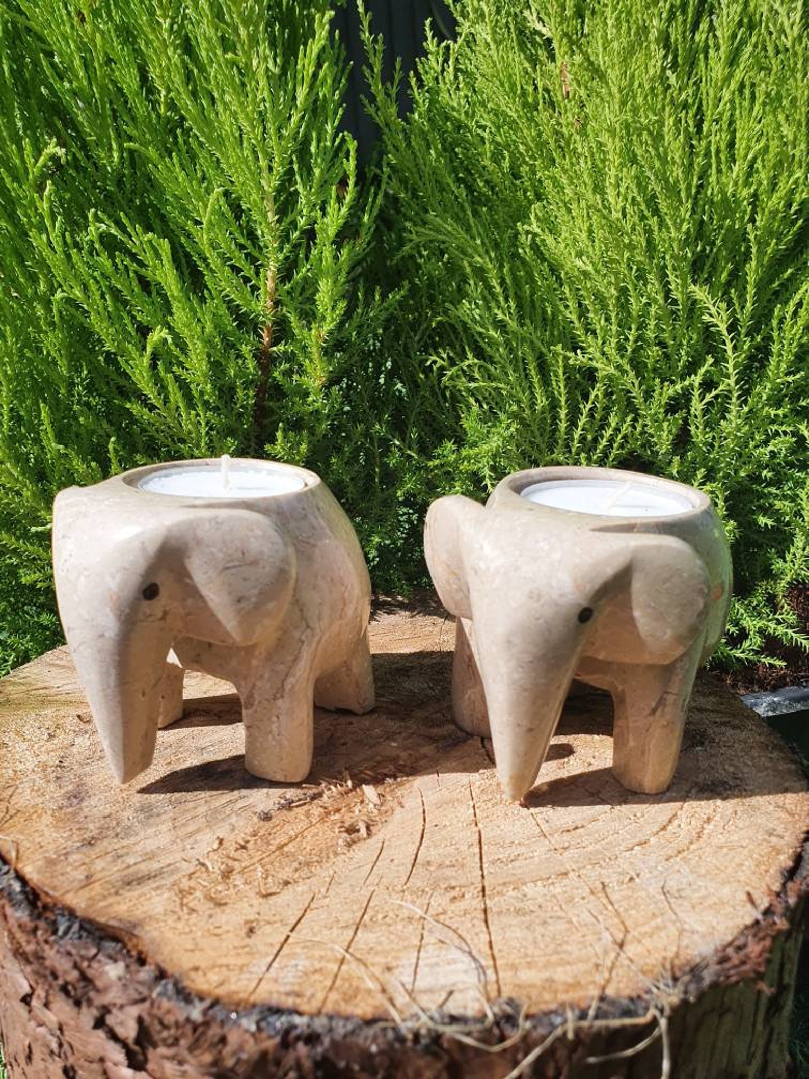 Marble Elephant Tea Light Holders Elephantscandle Holders Etsy