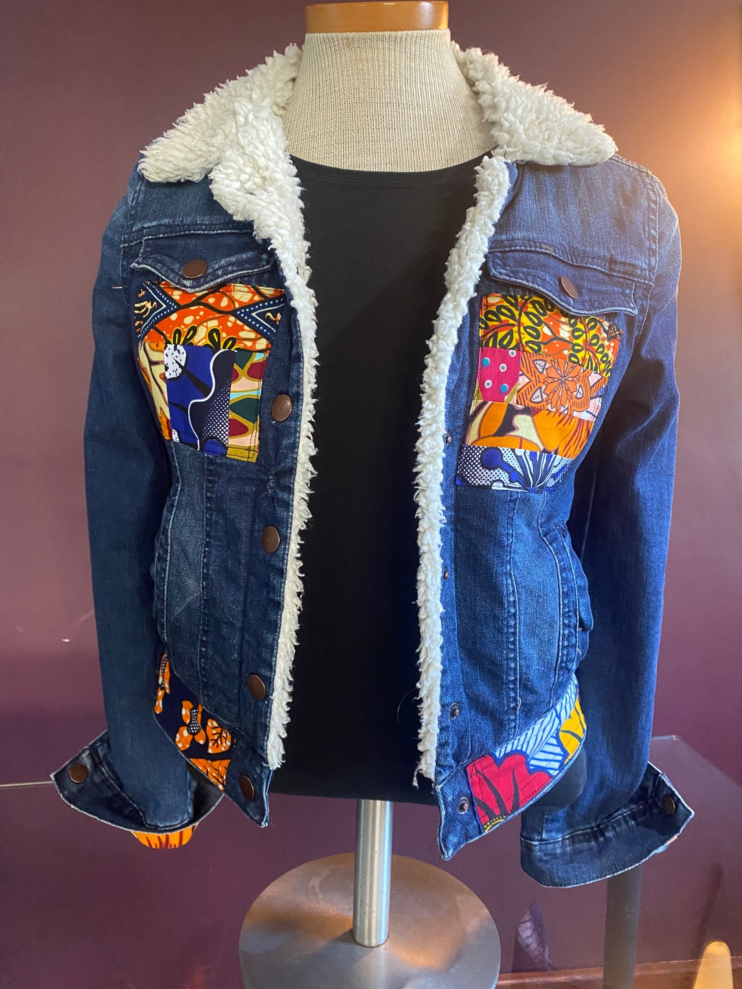 Upcycled Womens Jean Jacket, Fur Lined Refashioned One of a Kind Denim