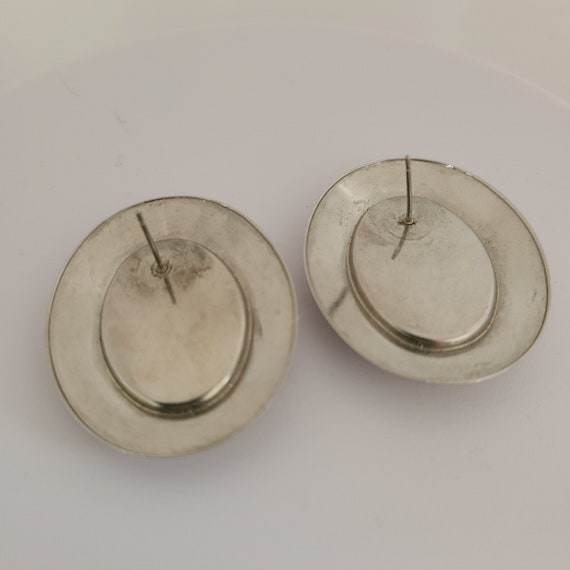 60s large pierced earrings silver tone with beaut… - image 3